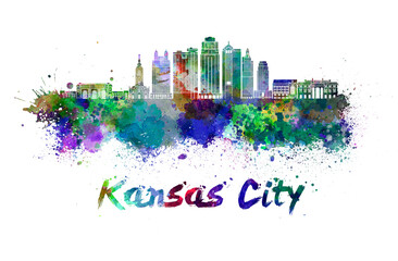 Fototapeta premium Kansas City V2 skyline in watercolor