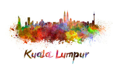 Kuala Lumpur skyline in watercolor