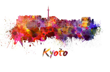 Fototapeta premium Kyoto skyline in watercolor