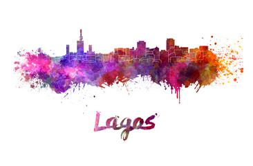 Lagos skyline in watercolor - obrazy, fototapety, plakaty