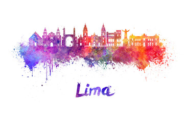 Lima skyline in watercolor - obrazy, fototapety, plakaty