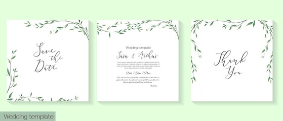Fototapeta na wymiar Vector herbal wedding invitation template. Different herbs, green plants and leaves. All elements can be isolated.