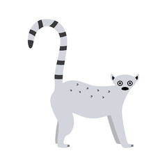 Lemur cute cartoon lemur. Vector illustration of an African animal isolated on white.