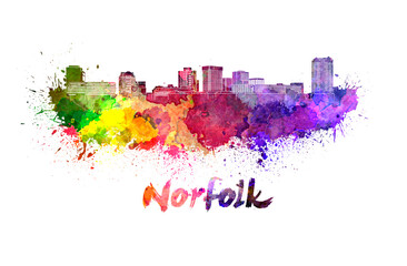 Norfolk skyline in watercolor