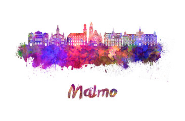 Malmo skyline in watercolor