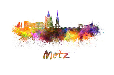 Fototapeta premium Metz skyline in watercolor