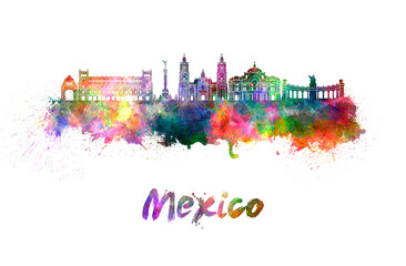 Mexico City skyline in watercolor