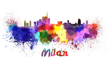 Milan skyline in watercolor