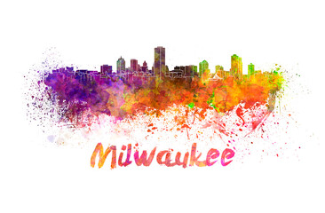 Milwaukee skyline in watercolor - obrazy, fototapety, plakaty