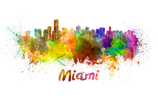 Miami skyline in watercolor