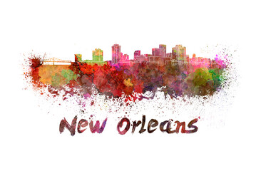 New Orleans skyline in watercolor