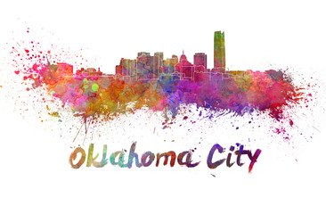 Oklahoma City skyline in watercolor