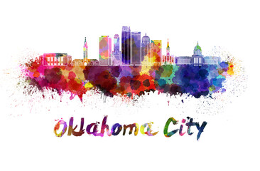 Oklahoma City V2 skyline in watercolor