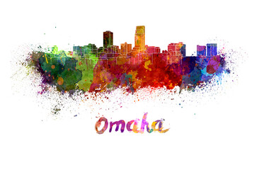 Omaha skyline in watercolor - obrazy, fototapety, plakaty