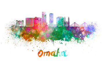 Omaha V2  skyline in watercolor - obrazy, fototapety, plakaty