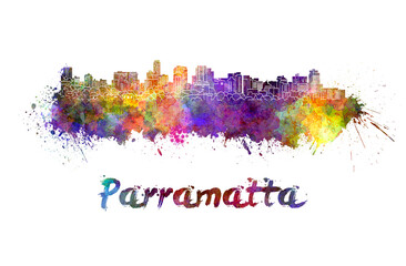 Parramatta skyline in watercolor