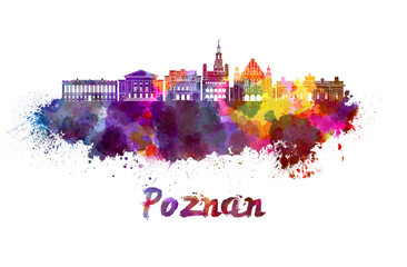 Poznan skyline in watercolor