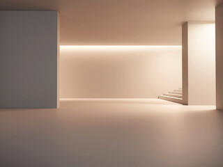 3d render of empty concrete room with illuminate light and shadow on the wall. Contemporary architecture design.