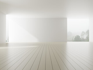 3d rendering of white empty room and wooden floor. Contemporary interior background.
