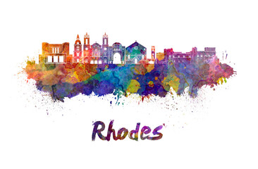 Rhodes skyline in watercolor
