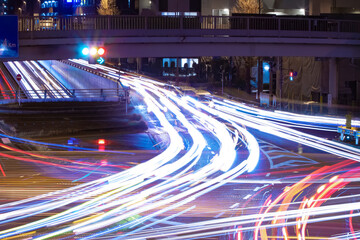 A night traffic jam at the city street in Tokyo
