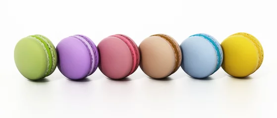 Deurstickers Group of colorful macarons isolated on white background. 3D illustration © Destina