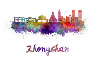 Zhongshan skyline in watercolor