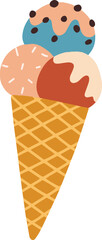 Waffle Cone with Scoops of Ice Cream Cartoon Illustration