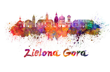 Zielona Gora skyline in watercolor