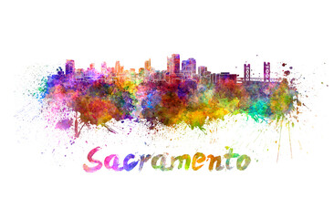 Fototapeta premium Sacramento skyline in watercolor
