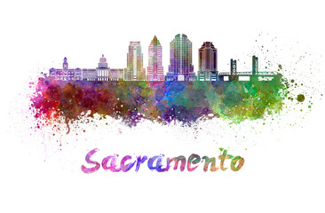 Sacramento V2 skyline in watercolor