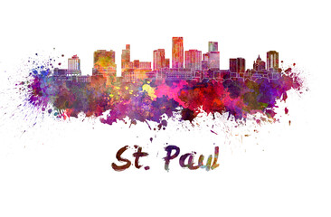 Saint Paul skyline in watercolor splatters with clipping path