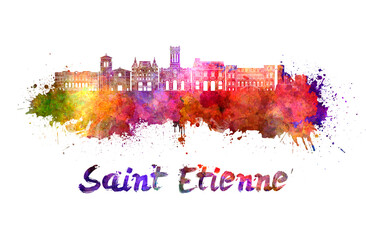 Saint Etienne skyline in watercolor