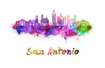 San Antonio skyline in watercolor