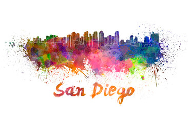 San Diego skyline in watercolor