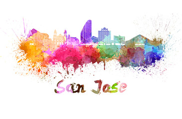 San Jose skyline in watercolor