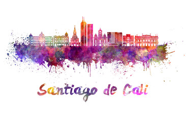 Fototapeta premium Santiago de Cali skyline in watercolor