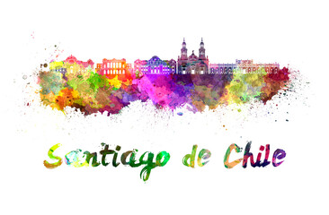 Santiago de Chile skyline in watercolor