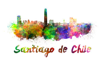 Santiago de Chile skyline in watercolor