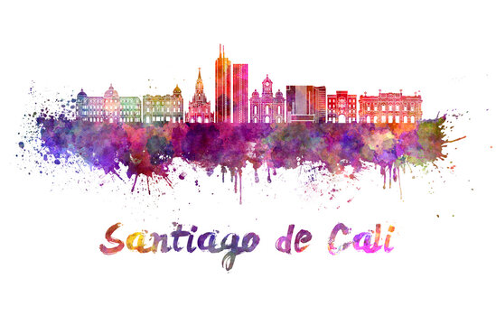 Santiago de Cali skyline in watercolor