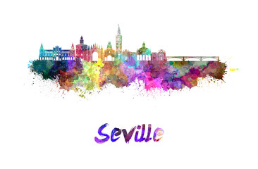 Naklejka premium Seville skyline in watercolor
