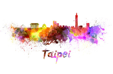 Fototapeta premium Taipei skyline in watercolor
