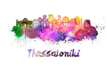 Thessaloniki skyline in watercolor