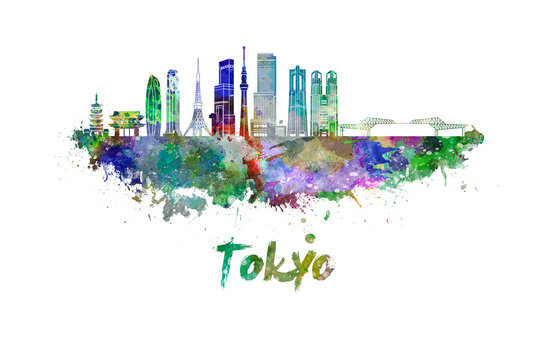 Tokyo V3 skyline in watercolor