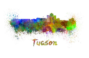 Tucson skyline in watercolor