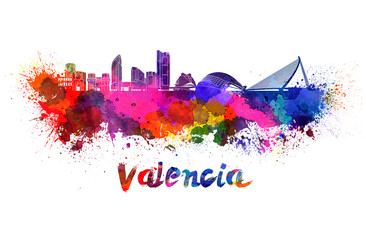 Valencia skyline in watercolor
