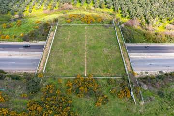 Wildlife crossing bridge allowing animals a safe passage over a rural Highway.