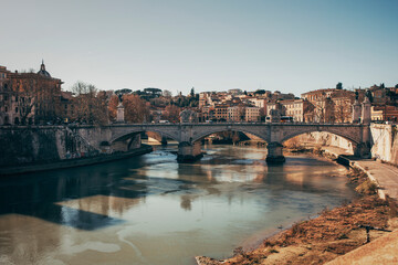 bridge on tevere river in rome
