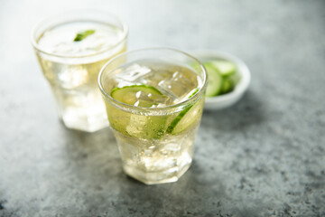 Refreshing homemade lemonade with fresh cucumber