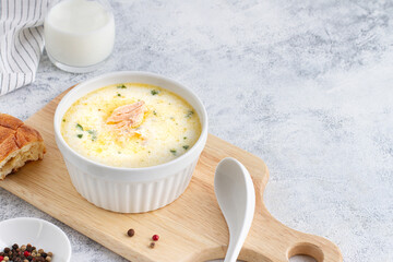 Finnish fish soup, copy space